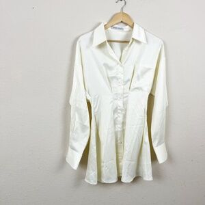2208M Decaf Ivory Satin Shirt Mini Dress Size Medium
